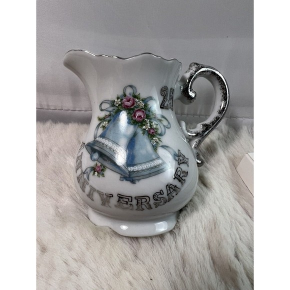 Vtg Norcrest 25th Anniversary Sugar &Creamer Set AN-926 Blue Bells/silver Japan - Picture 2 of 8